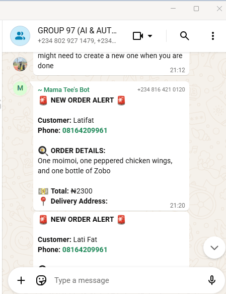 Building a Zero-Downtime Voice-to-WhatsApp Dispatch System for Mama Tee's Kitchen cover image 5 of 5