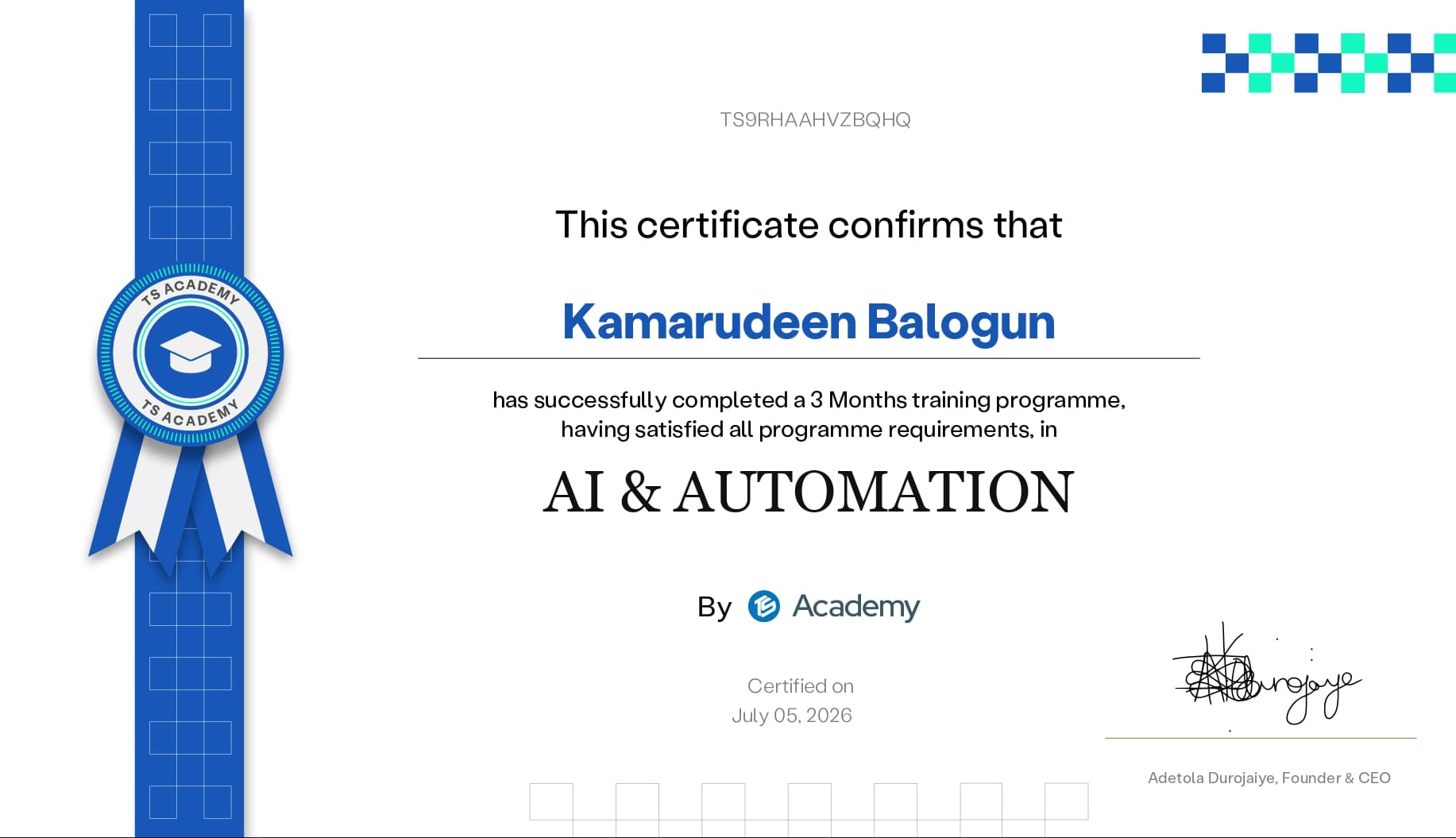 AI & Automation certificate